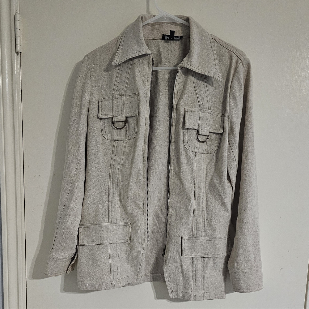 David Meister Linen Light Beige Utility-Style Jacket